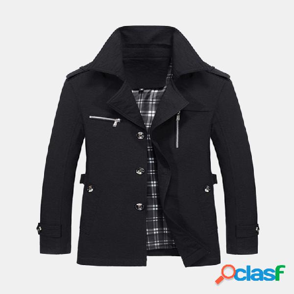 Casaco de trincheira preto fino casual para inverno Classic