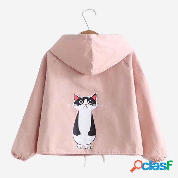 Casacos casuais com capuz fino com bolsos