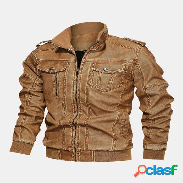 Casacos de couro forrado de lã de inverno para homens