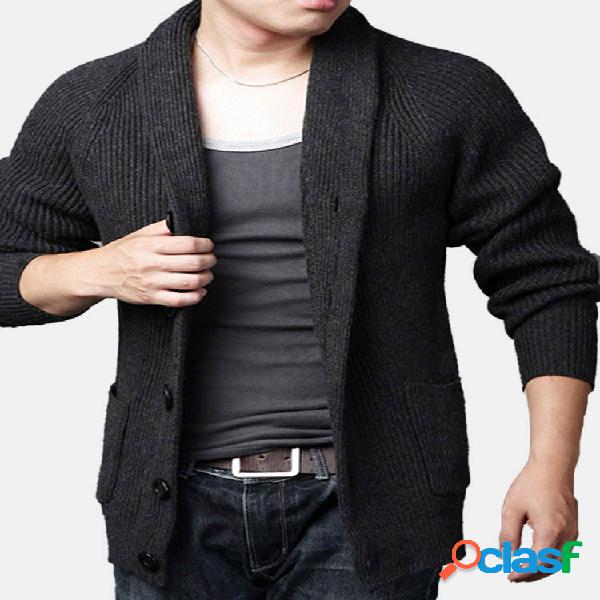 Cassaco Masculino de Lã Não Trespassado Gola Xale Cor