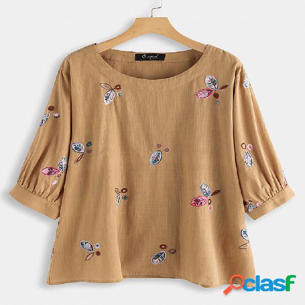 Casual Flores Imprimir Meia manga Plus Blusa de tamanho