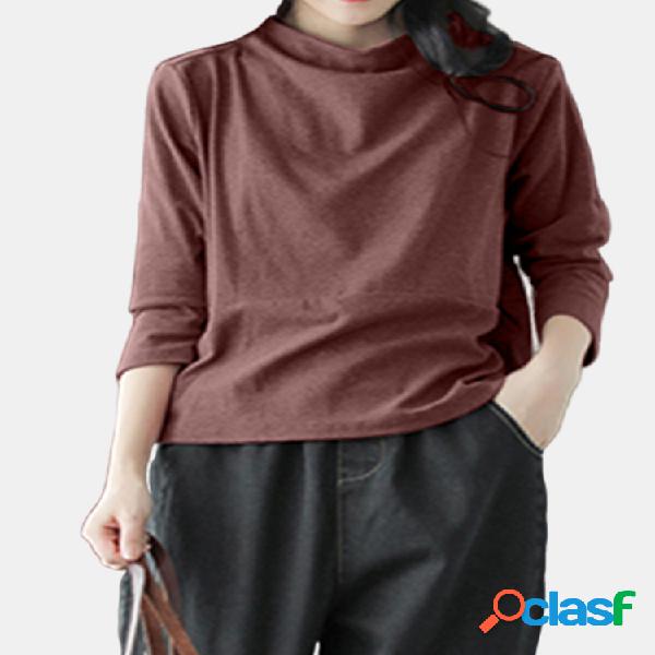 Casual Solid Color Crewneck 3/4 Sleeve Plus Blusa de tamanho