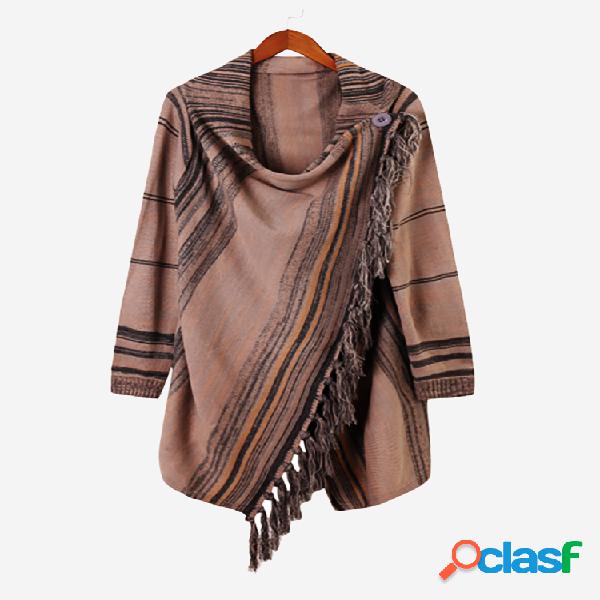 Casual Striped Tassel Mulheres de manga comprida de malha de