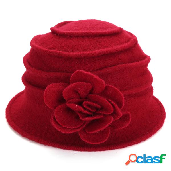 Chapéu Femenino De Flor De Lã Quente Dobrável Embalável