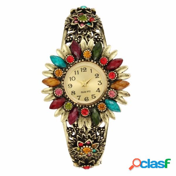 Cloisonne luxo relógios vintage flor strass turquesa