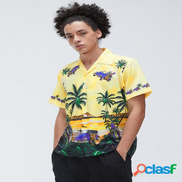 Coco Tree Print Casual manga curta Camisa