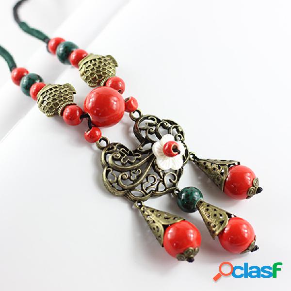Colar étnico Ceramic Drop Tassel Fabricado à mão Vintage