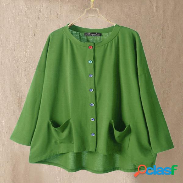 Colorful Blusa irregular de tamanho com botão Plus com