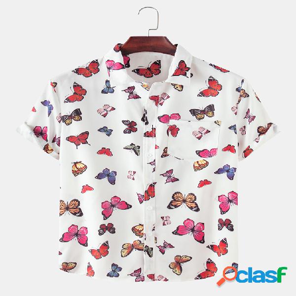 Colorful Impressão borboleta Praia Feriado Casual Camisa