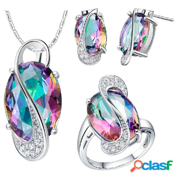 Conjunto de jóias de forma oval de quartzo de cristal