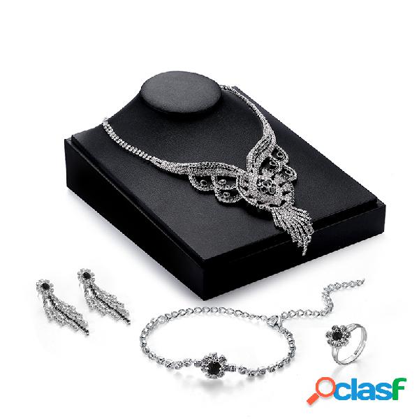 Conjunto de jóias de luxo elegante zircão brincos colar de