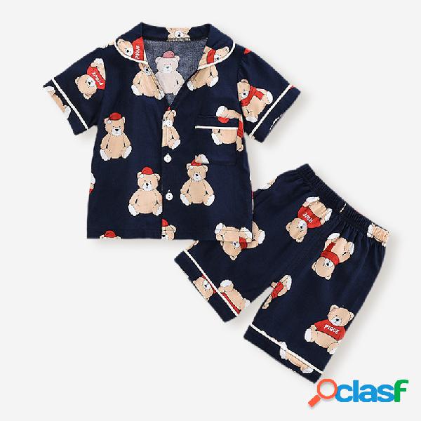 Conjunto de pijama casual de mangas curtas de impressão dos