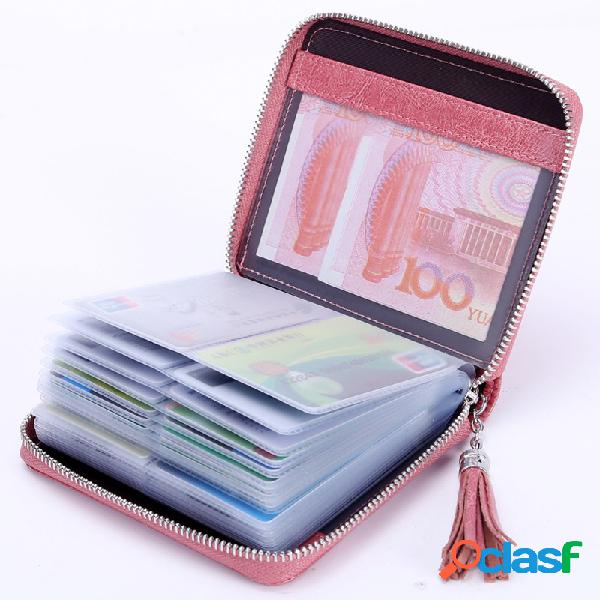 Couro Genuíno Tassel Multi-slots Card Holder Bolsa Para
