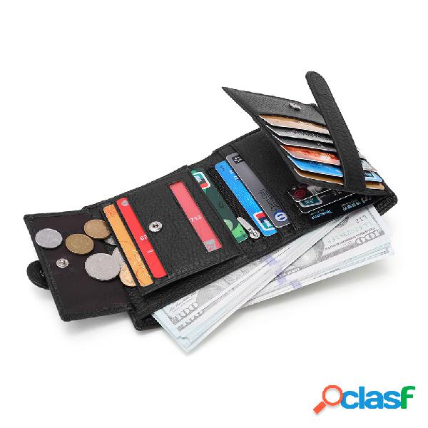 Couro Genuíno Vintage Multi-card Slots Bifold Carteira Para