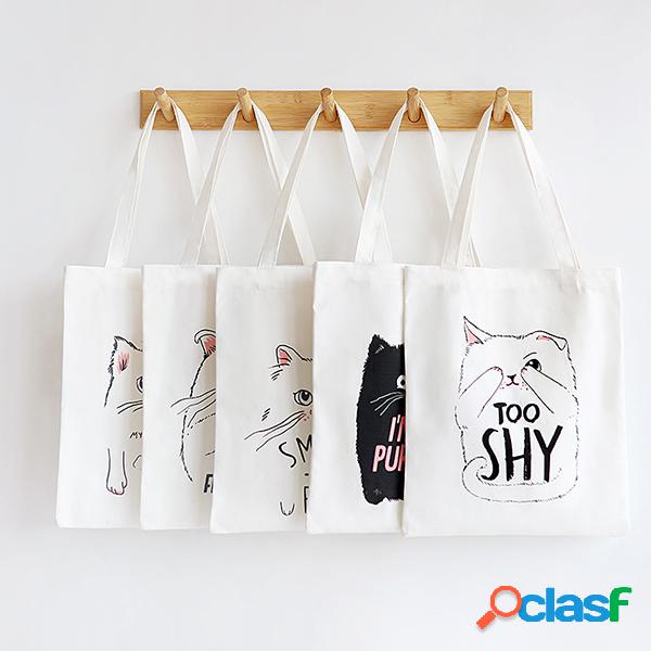 Cute Cat Prints Canvas Shoulder Bolsa Casual Bolsa