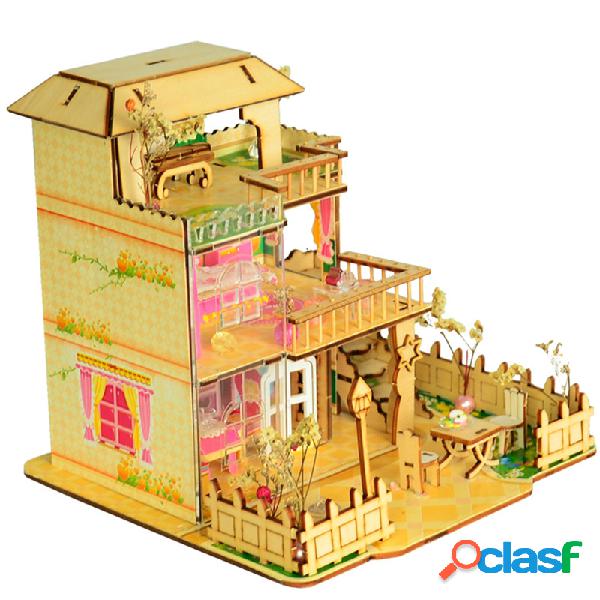 DIY Wood Dollhouse Happy Provence Three-storey Villa