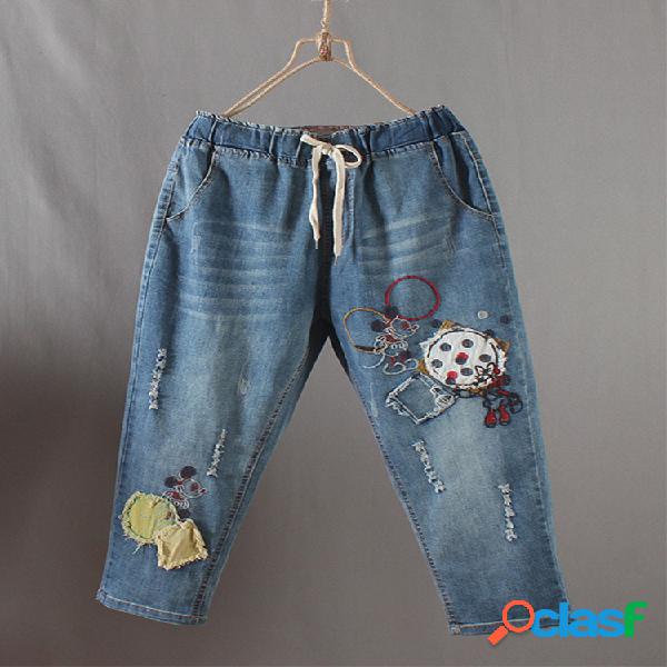 Desenhos animados bordado Patch Polka Dot Jeans para