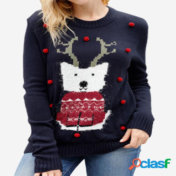 Desenhos animados de Natal Elk Sweater Round Neck Knit