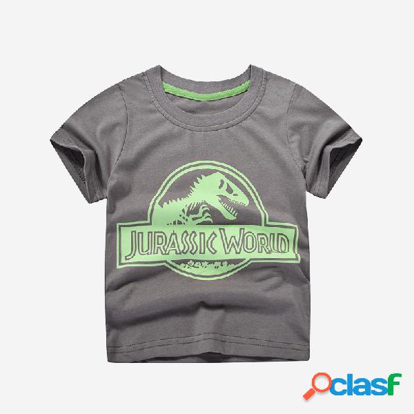 Dinosour Boy Imprimir mangas curtas Casual Tops Para 2-10A