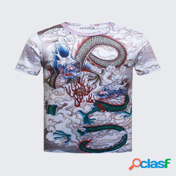Dragão T-shirt de mangas curtas estilo chinês Slim Fit