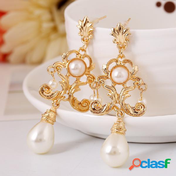 Elegante Pingente Brinco Long Style Pearl Ear Drop Para