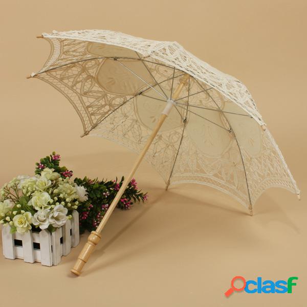 Estilo Retro Lace Handmade Mão Parasol Fan Umbrella Wedding
