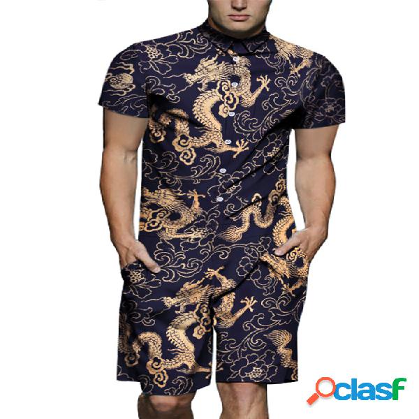 Estilo étnico dos homens Dragão Floral Turndown Collar