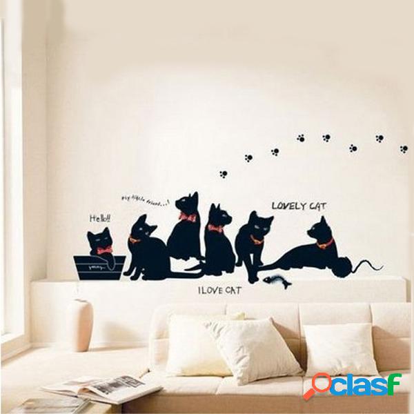 Etiqueta de parede removível da família de gato preto