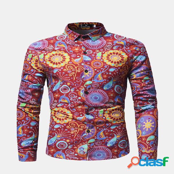 Floral Bloom Turn Down Collar Manga comprida Casual Camisa
