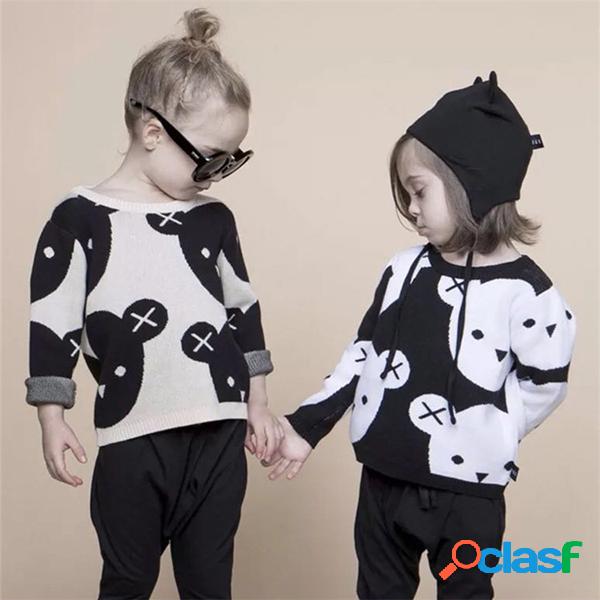 Fofo Urso Padrão Meninas Roupas Camisola Crianças Grossa