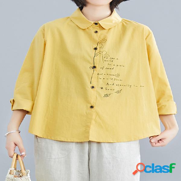 Folhas Carta Imprimir manga comprida Camisa Para Mulheres