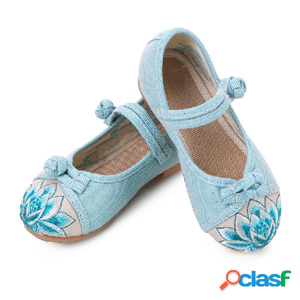 Folkways meninas bordado flor fivela Casual sapatos de pano