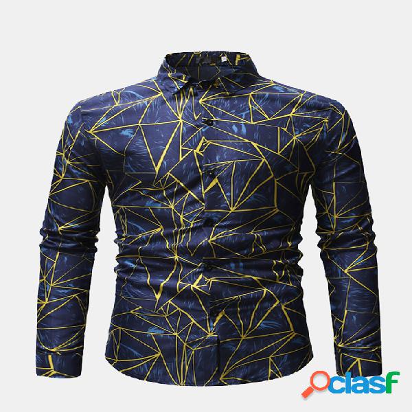 Geometria masculina Impresso Turn Down Collar Manga comprida
