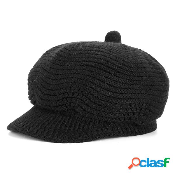 Gorro Octogonal Vintage Antivento Quente Feminino Lã