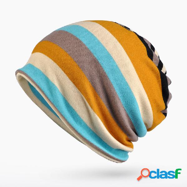 Gorro Tricotado Listrado Casual Antivento Quente Dupla