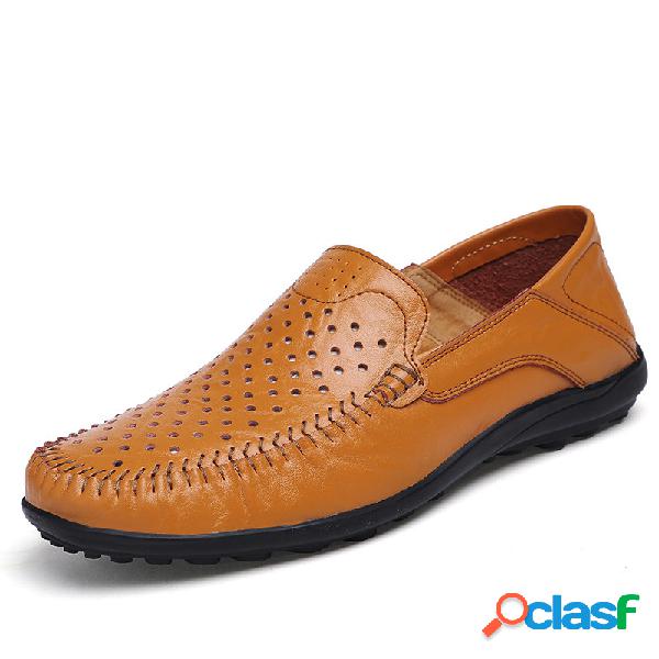 Grande Tamanho Men Hole Brethable Slip On Sapatos De Couro