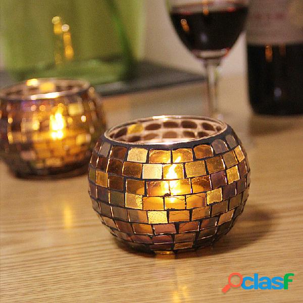 Handcrafted Candle Holder Mosaic Glass Colors Strip