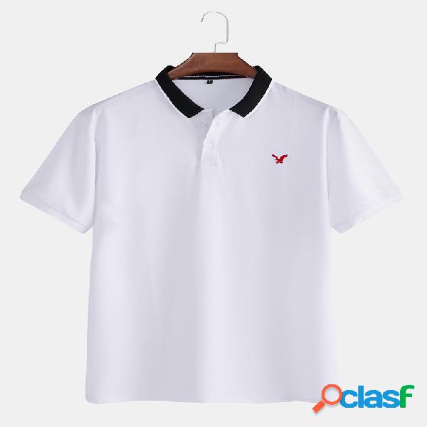 Homens 100% algodão cor bloco patchwork manga curta Camisa