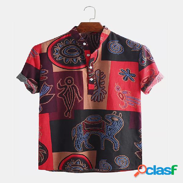 Homens Algodão Totem étnico tribal africano Henley