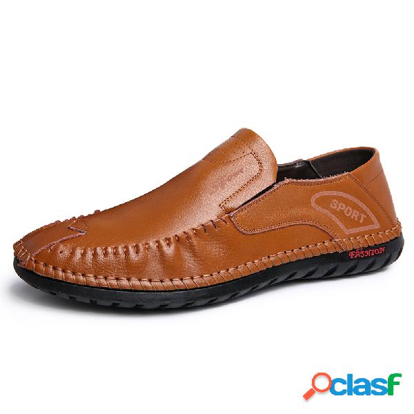 Homens Cap Toe Mão Costura Soft Deslizamento Em Mocassins
