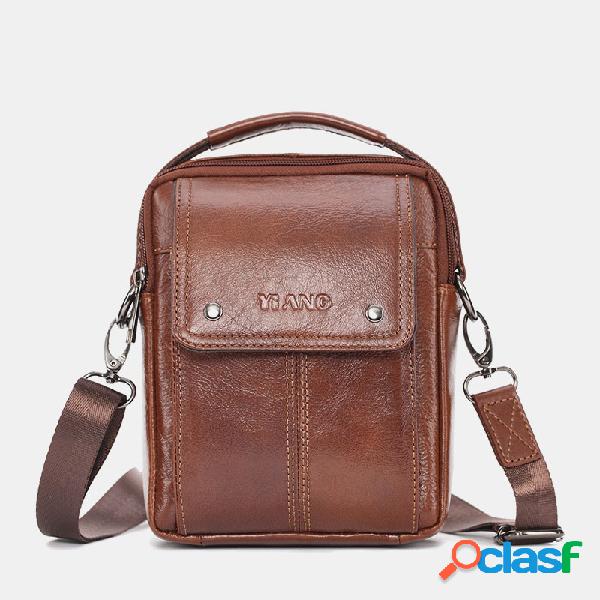 Homens Casual Couro Genuíno Multi-Pockets Crossbody Bolsa