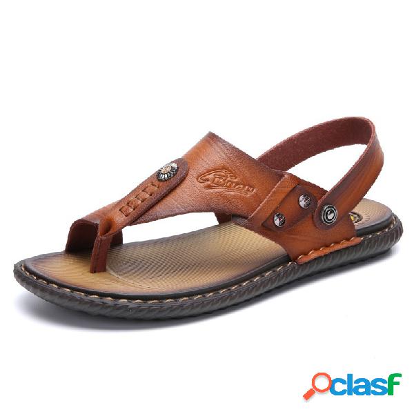 Homens De Couro De Microfibra Clip Toe Antiderrapante