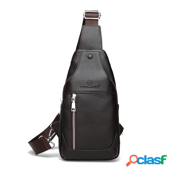 Homens De Couro Do Peito Bolsa Vintage Crossbody Sólido