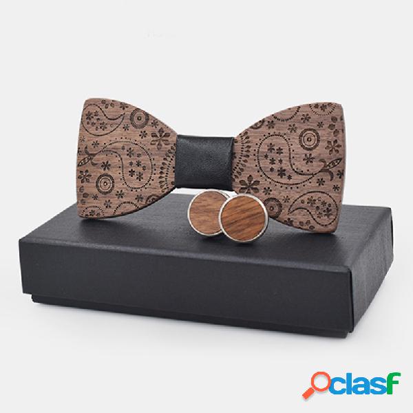 Homens Do Vintage Requintado De Madeira Bow Cufflink Camisa
