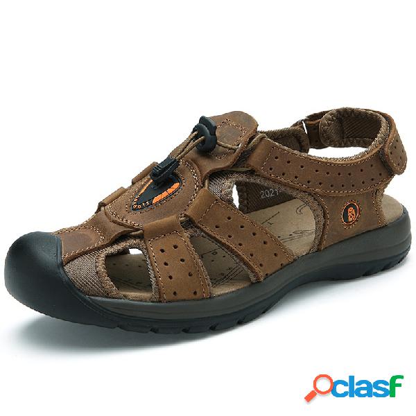 Homens Fechados Toe Couro Outdoor Confort Hole Praia