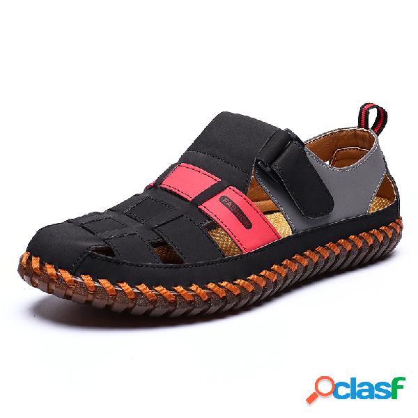 Homens Fechados Toe Hand Stitching Woven Style Leather Dress