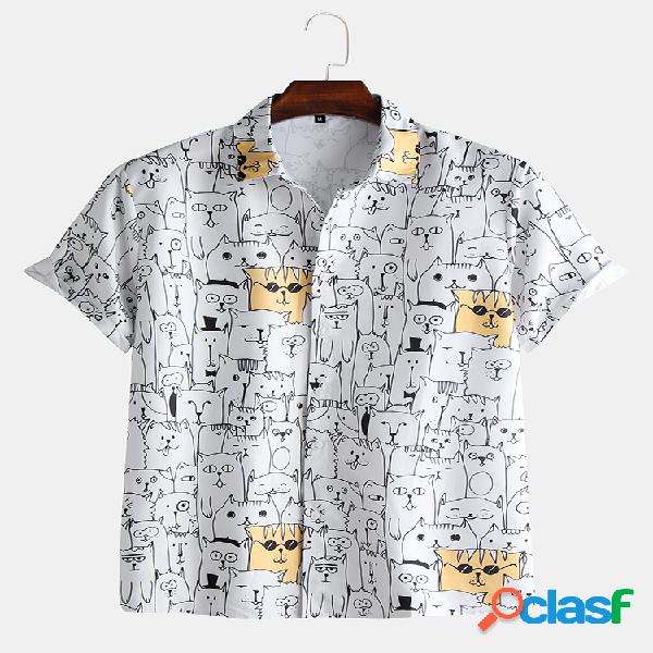Homens Fun Cartoon Animal Doodle Praia Manga curta Camisa