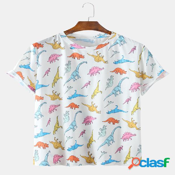 Homens Fun Dinosaur Print Casual Home Round Neck T-shirt de
