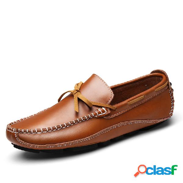 Homens Mão Costura Couro Slip Resistente Soft Sole Casual