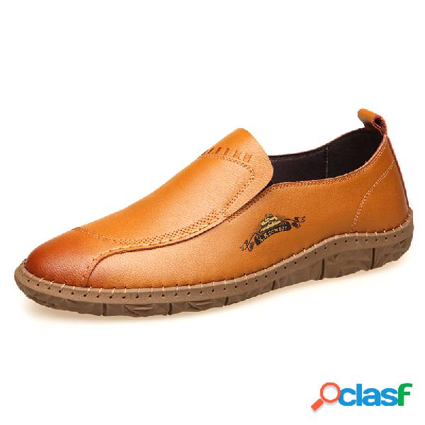 Homens Mão Costura Soft Slip On Mocassins De Couro Casual